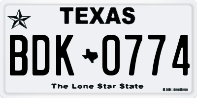 TX license plate BDK0774