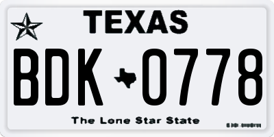 TX license plate BDK0778