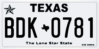 TX license plate BDK0781