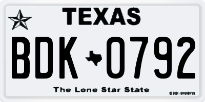 TX license plate BDK0792