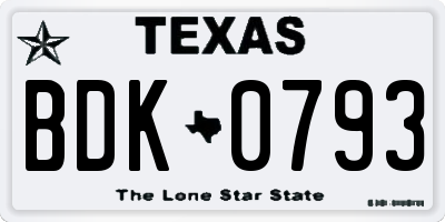 TX license plate BDK0793