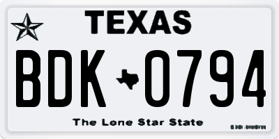 TX license plate BDK0794