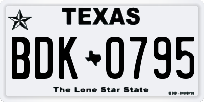 TX license plate BDK0795