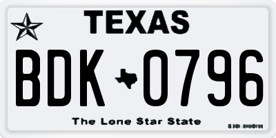 TX license plate BDK0796