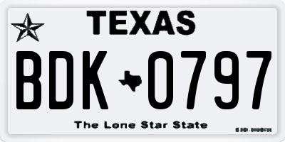 TX license plate BDK0797