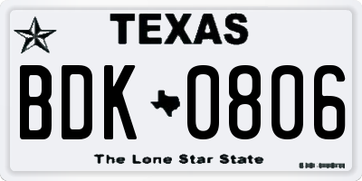 TX license plate BDK0806
