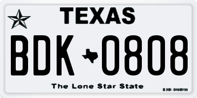 TX license plate BDK0808
