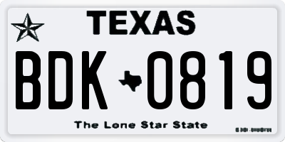TX license plate BDK0819