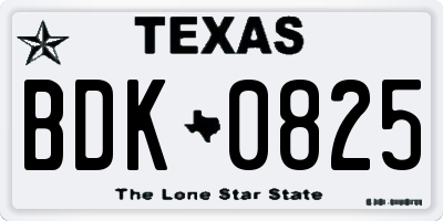 TX license plate BDK0825