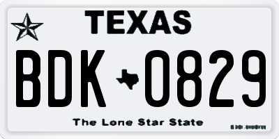 TX license plate BDK0829