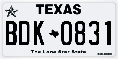 TX license plate BDK0831