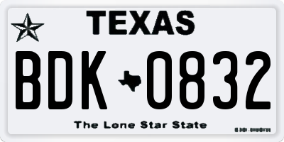 TX license plate BDK0832