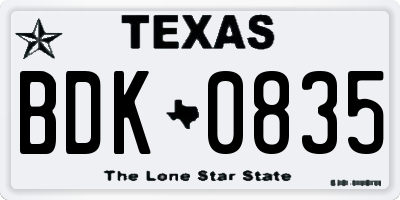 TX license plate BDK0835