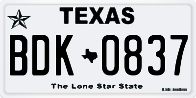 TX license plate BDK0837