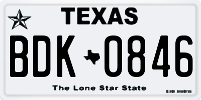 TX license plate BDK0846