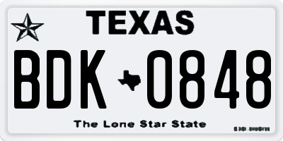 TX license plate BDK0848