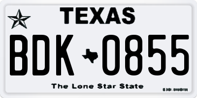 TX license plate BDK0855