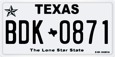TX license plate BDK0871