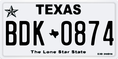 TX license plate BDK0874