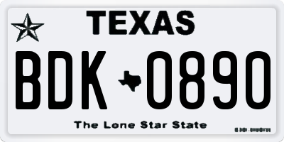 TX license plate BDK0890