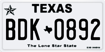 TX license plate BDK0892