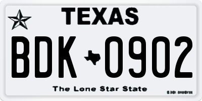 TX license plate BDK0902