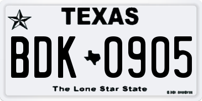 TX license plate BDK0905