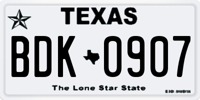 TX license plate BDK0907