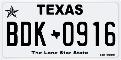 TX license plate BDK0916