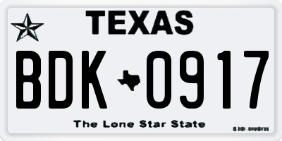 TX license plate BDK0917