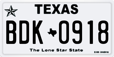 TX license plate BDK0918