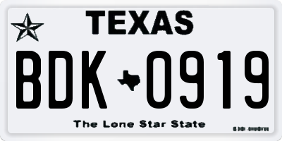 TX license plate BDK0919