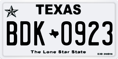 TX license plate BDK0923