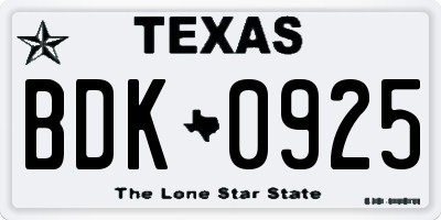 TX license plate BDK0925