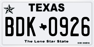TX license plate BDK0926