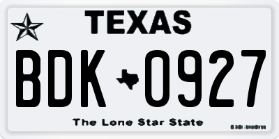 TX license plate BDK0927
