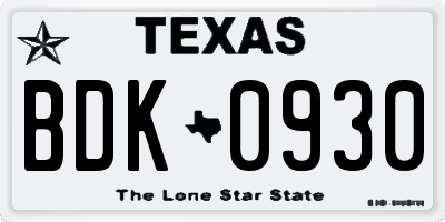 TX license plate BDK0930