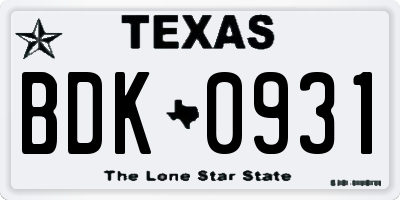 TX license plate BDK0931