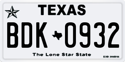 TX license plate BDK0932