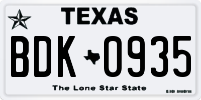 TX license plate BDK0935