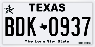 TX license plate BDK0937
