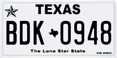TX license plate BDK0948