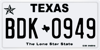 TX license plate BDK0949