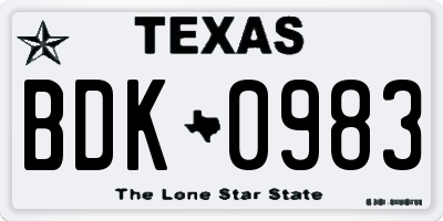 TX license plate BDK0983