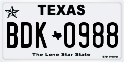 TX license plate BDK0988