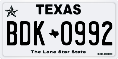 TX license plate BDK0992