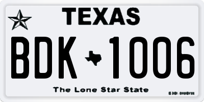 TX license plate BDK1006