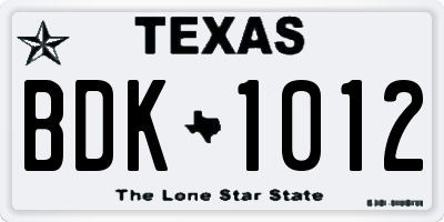 TX license plate BDK1012