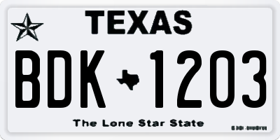 TX license plate BDK1203