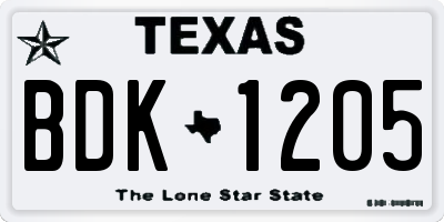 TX license plate BDK1205
